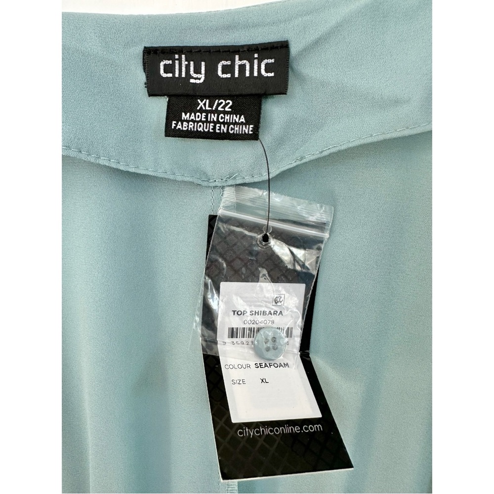 City Chic Shibara Seafoam Blouse Blue / Green Wrap Top Size XL/22 - Picture 6 of 11